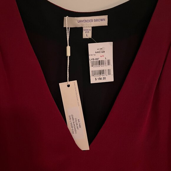 Lavendar Brown Red Silk V Neck Shirt - Picture 3 of 5